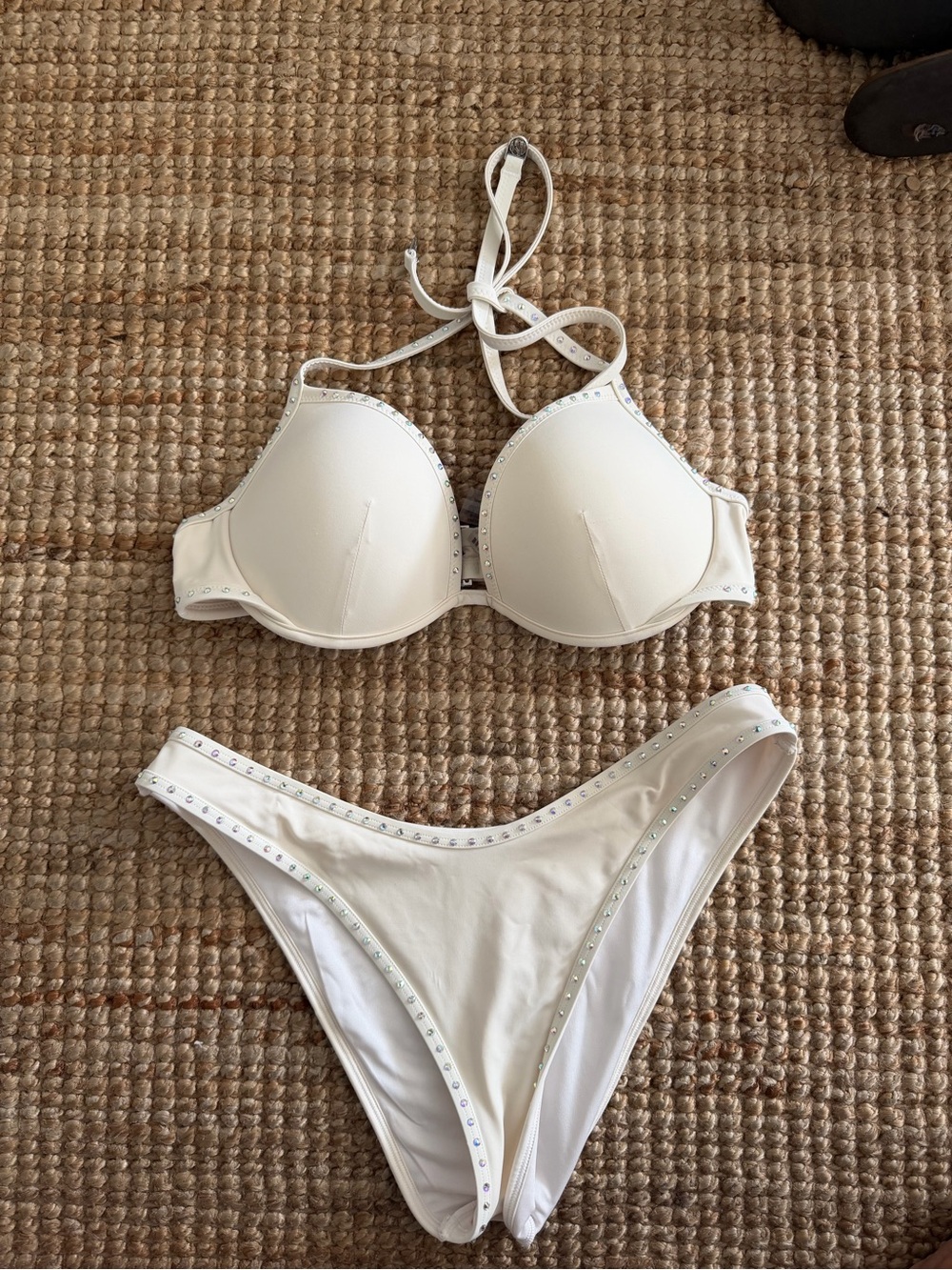 Victoria's Secret White Stud-Trim Halter Bikini